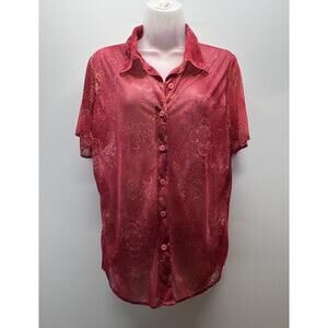 New York City Design Co Women’s Hot Pink Sheer Floral Button Up Size 14/16